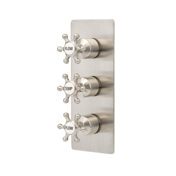 Brunel Three Outlet Triple Control Thermostatic Shower Valve Brushed Nickel